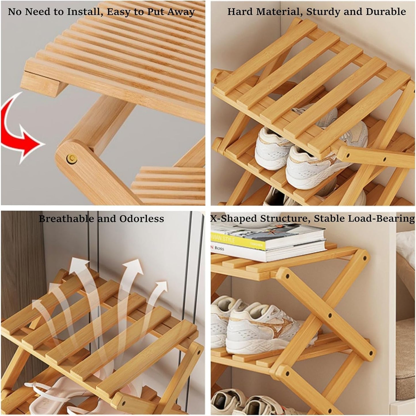 🎋 5‑Tier Foldable Bamboo Shoe Rack – Narrow, Sturdy, No‑Assembly Design for Entryway & Closet