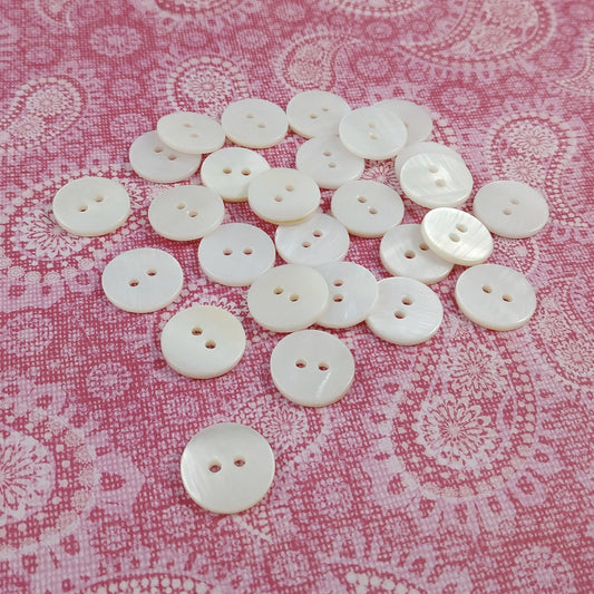 15mm mother of pearl buttons, 6 natural shell sewing buttons, 2 holes white buttons