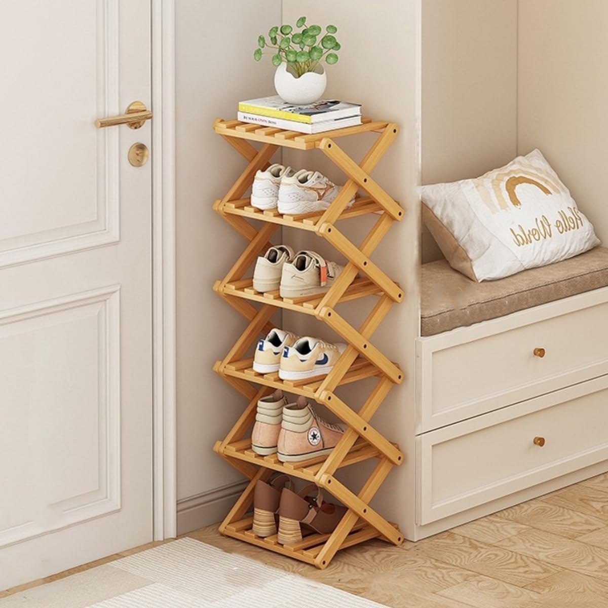 🎋 5‑Tier Foldable Bamboo Shoe Rack – Narrow, Sturdy, No‑Assembly Design for Entryway & Closet
