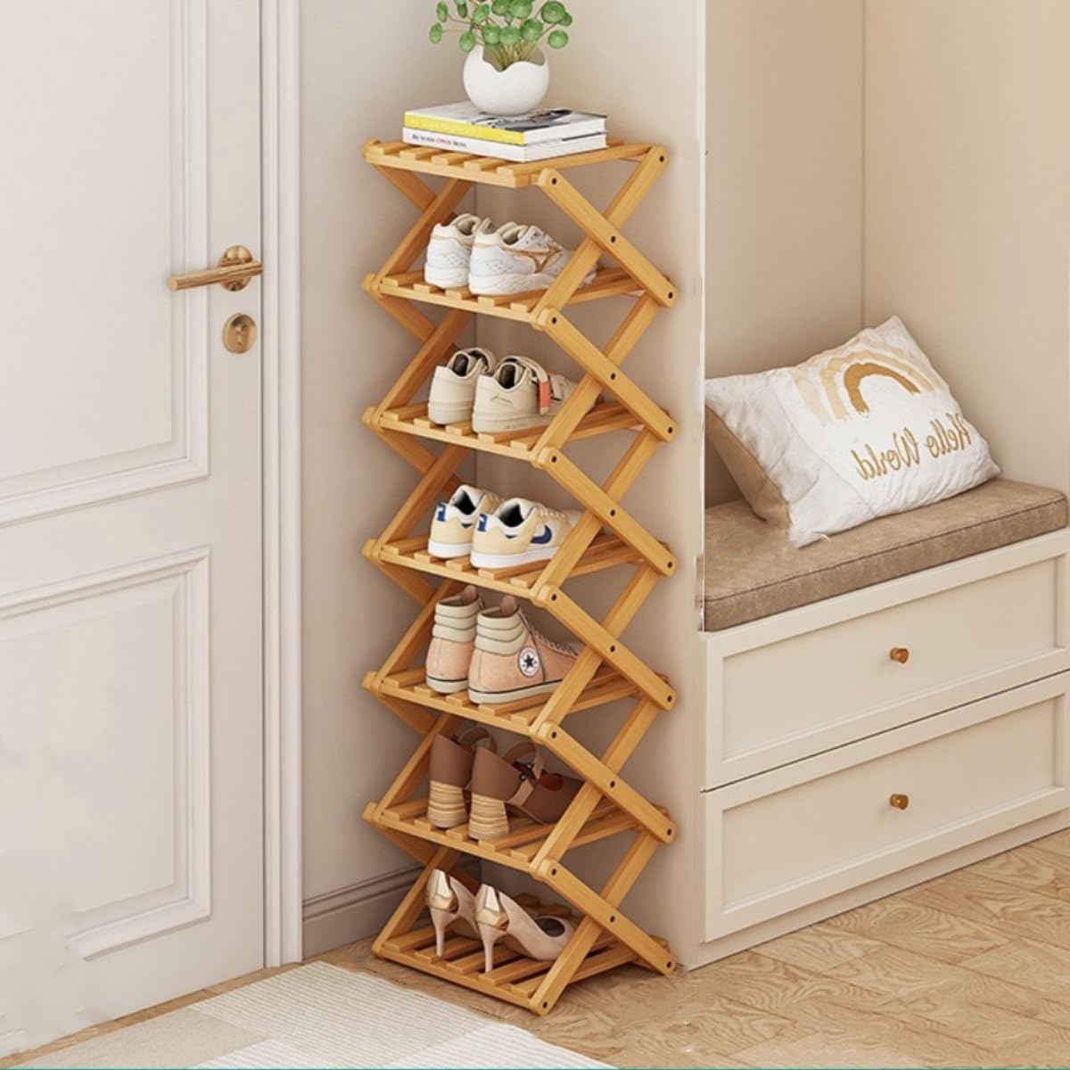 🎋 5‑Tier Foldable Bamboo Shoe Rack – Narrow, Sturdy, No‑Assembly Design for Entryway & Closet
