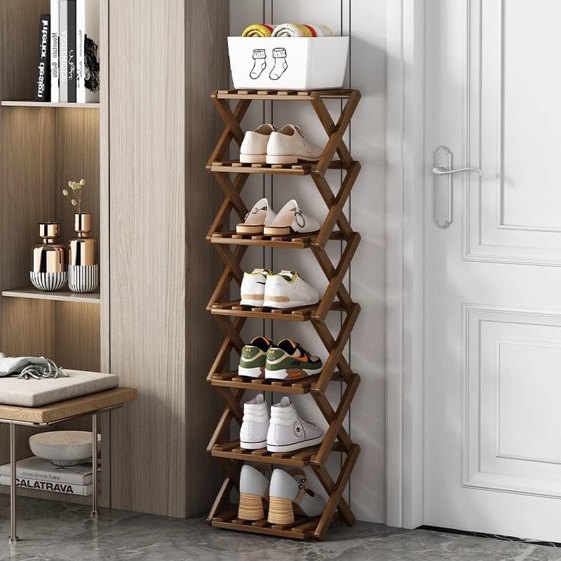 🎋 5‑Tier Foldable Bamboo Shoe Rack – Narrow, Sturdy, No‑Assembly Design for Entryway & Closet
