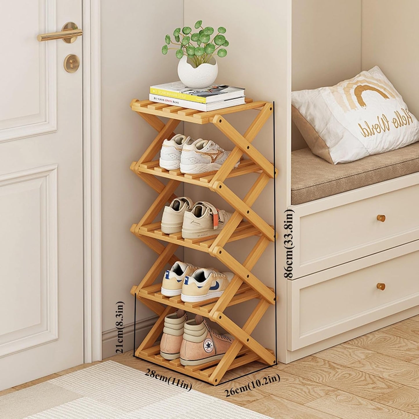 🎋 5‑Tier Foldable Bamboo Shoe Rack – Narrow, Sturdy, No‑Assembly Design for Entryway & Closet