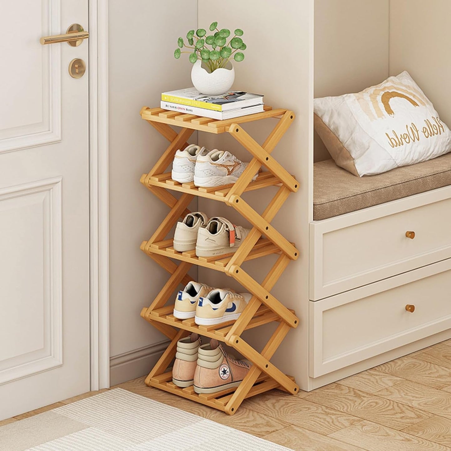 🎋 5‑Tier Foldable Bamboo Shoe Rack – Narrow, Sturdy, No‑Assembly Design for Entryway & Closet