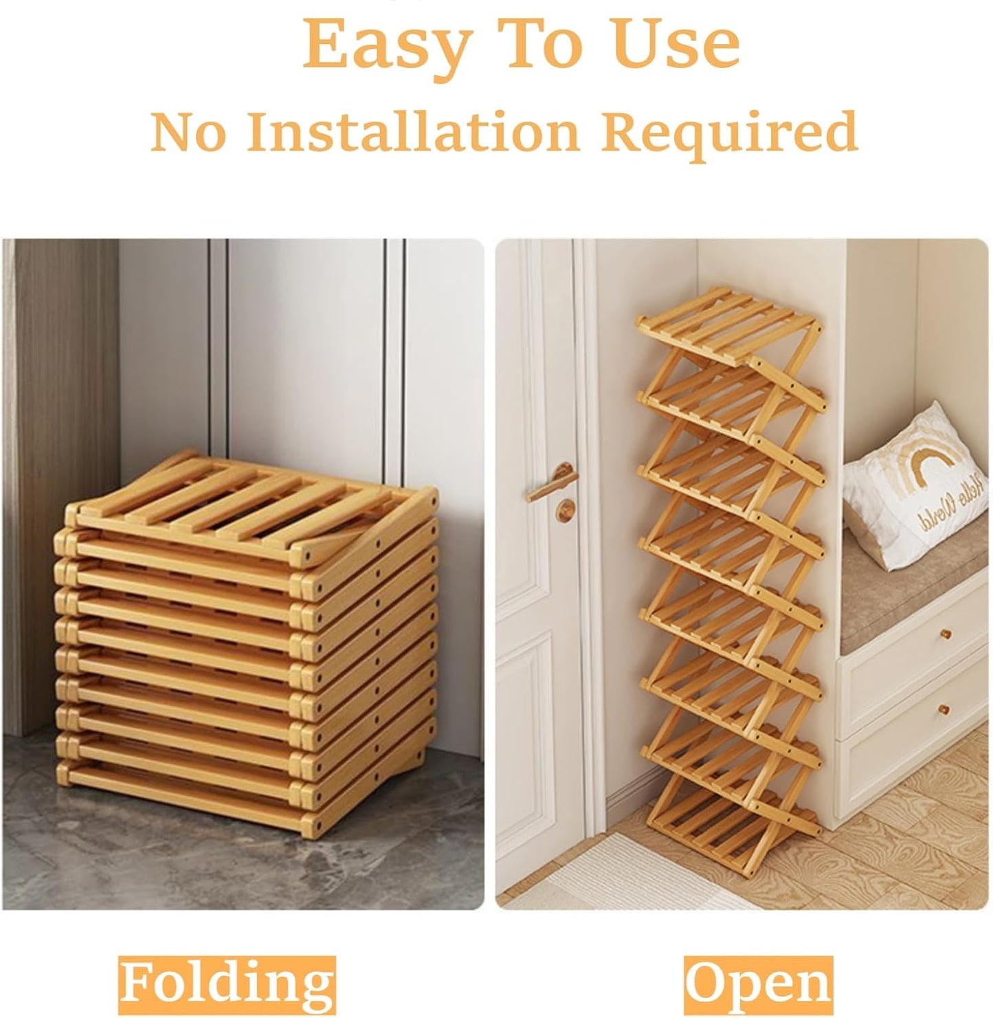 🎋 5‑Tier Foldable Bamboo Shoe Rack – Narrow, Sturdy, No‑Assembly Design for Entryway & Closet